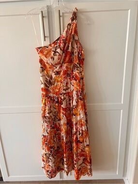 Petal & Pup Orange and Cream One-Shoulder Floral Maxi Dress